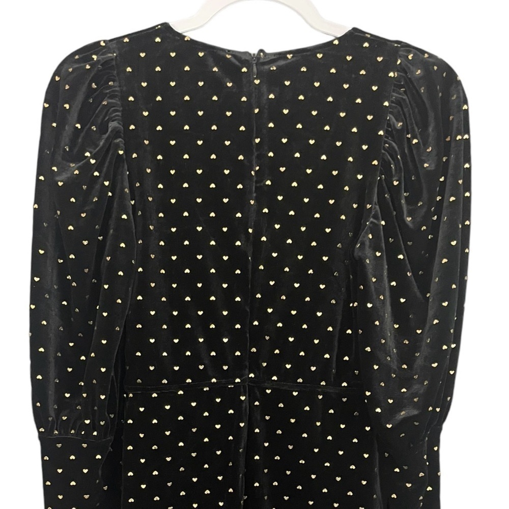 Saint Genies Heart Print Velvet Faux Wrap Mini Dress Black and Gold NWT - Picture 8 of 14